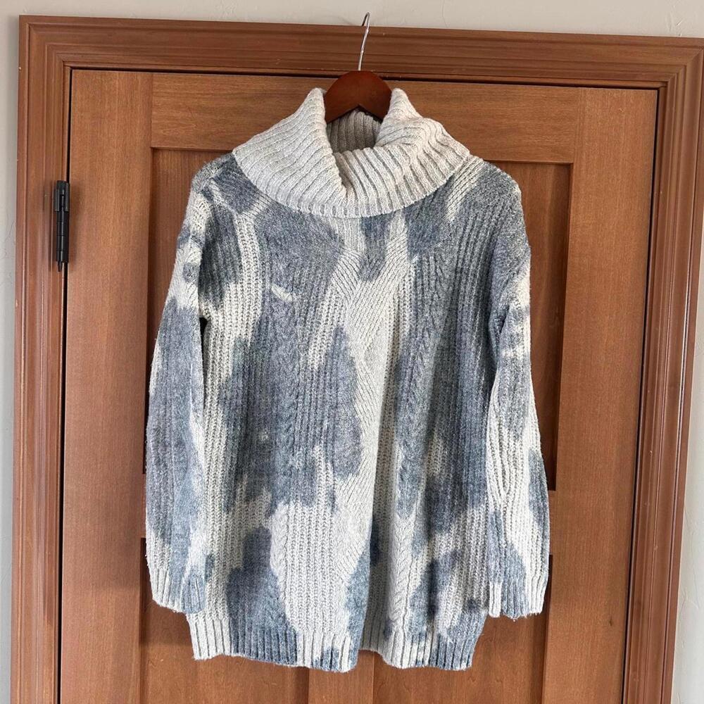 Pilcro Anthropologie Spotted Turtleneck Sweater Cream & Blue Women XS Oversized - Picture 2 of 13